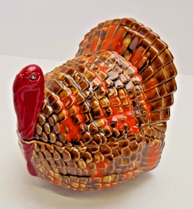 VTG Ceramic Turkey Covered Candy Dish Thanksgiving Autumn Decor With Initial - Picture 1 of 8