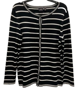 Rafaella Women's Button Up Sweater Size L Black White Stripes Long Sleeve 165 - Imagen 1 de 8