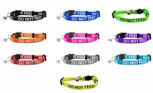 Cat Collar DO NOT FEED In Range of Colours - Soft Nylon, Safety Release & Bell - Picture 1 of 21