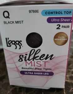 Leggs 2 Pair Q Black Mist, Ultra Sheer LEG, Control Top - Picture 1 of 5