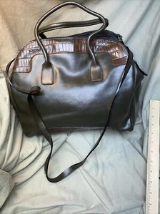 Borsa a mano vintage mai usata in pelle Nanninni verde scuro e marrone scuro italiana - Foto 1 di 12
