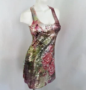 Hello Miss Tank Dress Women Small Red Rose Sequin Bling Sleeveless Party Ladies - Picture 1 of 24