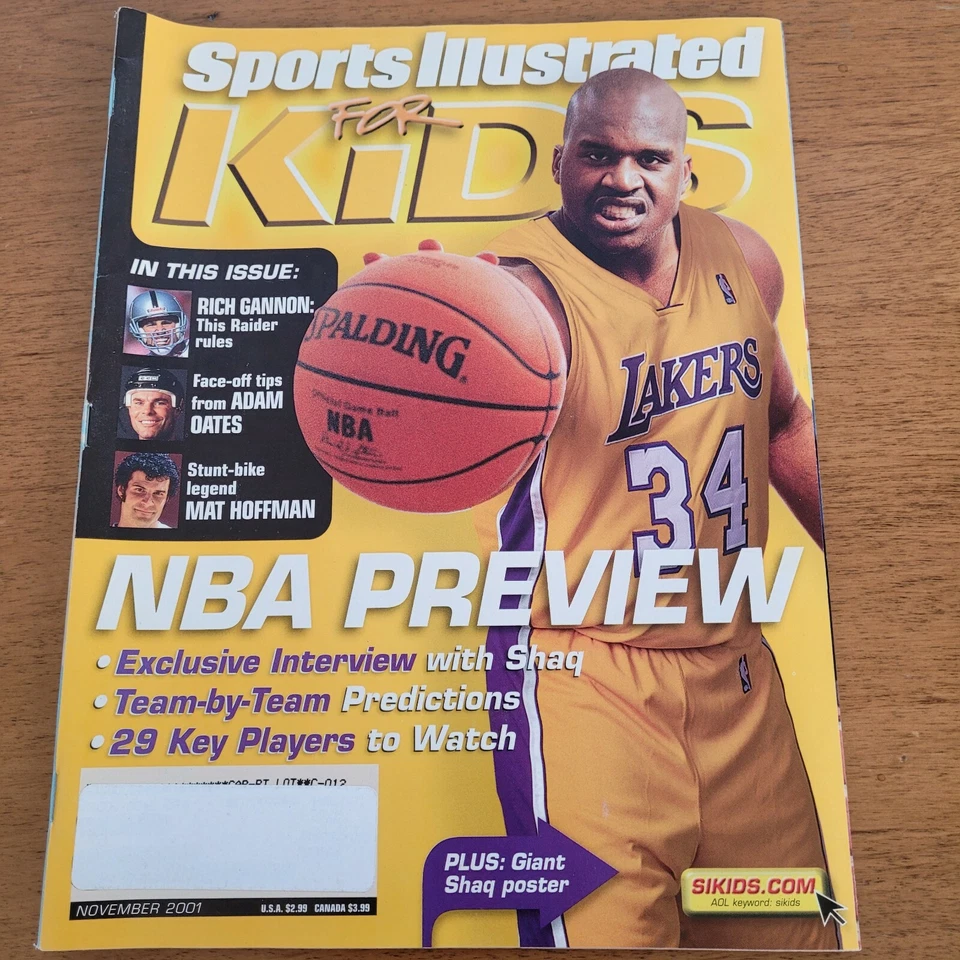 Nov 2001 Shaquille O' Neal Shaq Sports Illustrated si para niños hoja musgo sin cortar Foto 1 de 4