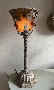 AMBER GLASS TORCHIER SHADE TORCH LIGHT TABLE LAMP METAL LEAF - Picture 1 of 10