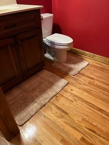 Beige Non-Slip Bath Rug Set - 2 Piece Microfiber Mat and U-Shaped Toilet Rug - Picture 1 of 8