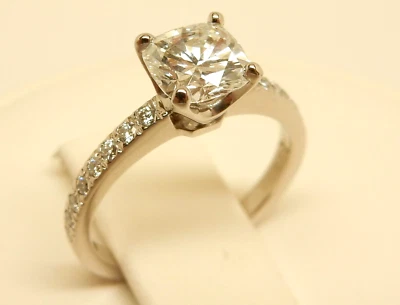 $15,600 TIFFANY NOVO Platinum 1 .00 ct Cushion (VS1,F) & 1.16 ct tw Diamond Ring - Image 1 of 4