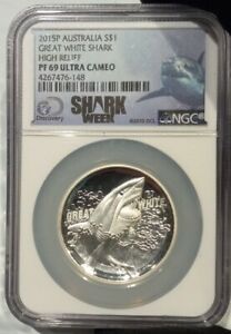 2015 $1 Australia Great White Shark High Relief NGC PF-69 Ultra Cameo