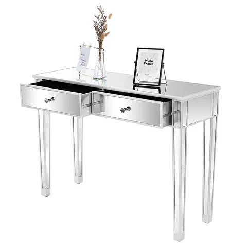VINGLI Mirrored Console Table with 2 Drawers Mirrored Desk for Entryway Cover