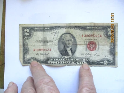 TWO DOLLAR BILL  RED SEAL - A30095042 A- SERIES OF 1953 - UNITED STATES - Image 1 of 3