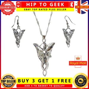 Lord Of The Rings Silver Evenstar Necklace & Earrings Hobbit Lotr Arwen Set - Foto 1 di 9