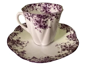 Vintage Mauve Shelley Porcelain Dainty Demitasse Cup & Saucer Rare Purple Color - Picture 1 of 10