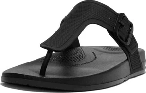 Fitflop Women's Iqushion Adjustable Buckle Black Flip-Flops Flat Sandals - Picture 1 of 4