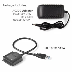 USB 3.0 to 2.5" UASP SATA Universal Hard Drive Adapter Cable With Power Adapter - Picture 1 of 9
