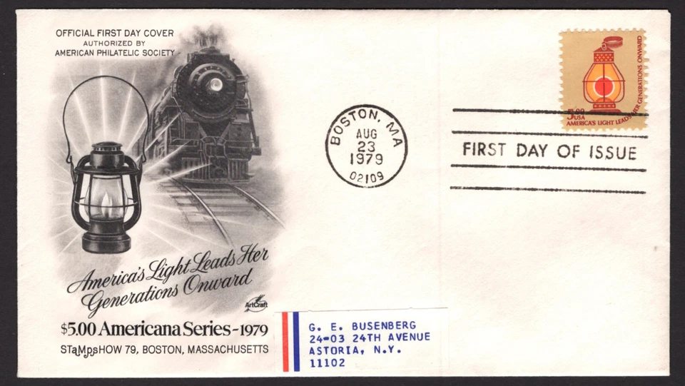 US FDC SC#1612, $5 Conductor's Lantern, Americana Series, Boston MA - Image 1 of 1