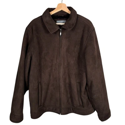 Perry Ellis Winter Jacket Men's Large Brown Faux Suede Faux Fur Lining Full Zip - Image 1 of 4