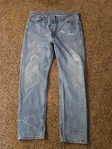 Vintage Levis 505 Mens 36 x 32 Light Blue Denim Relaxed Jeans Distressed Paint  - Picture 1 of 20