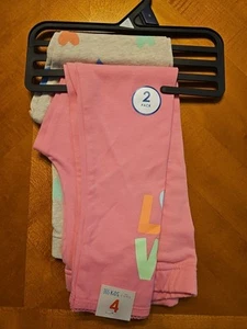 Garanimals 365 Kids 2 Pk Leggins Pink Says Love And Grey Has Colorful Hearts Sz4 - Picture 1 of 4