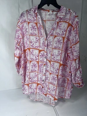 C&C CALIFORNIA 100% Linen Blouse Top Flamingos Ships Leopards Palms Coastal XL - Image 1 of 4