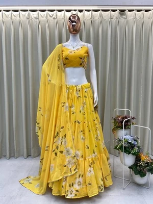 New Collection Yellow Georgette & Printed Lehenga Choli With Dupatta For Women - Image 1 of 4