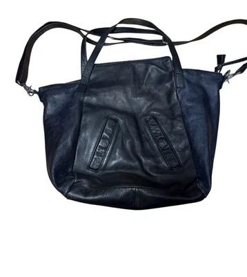 Free People Lucca Leather Tote Bag Purse Boho Black/Navy XL - Image 1 of 4