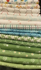 Farm Girl By Lori Holt For Riley Blake. Bundle Of 14 Green, Aqua, Backgrounds - Picture 1 of 2