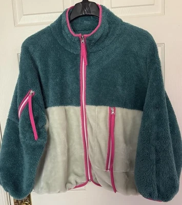 UGG 女式大码高绒羊毛夹克绿色/浅绿色全拉链舒适 — 第 1/4 张图片