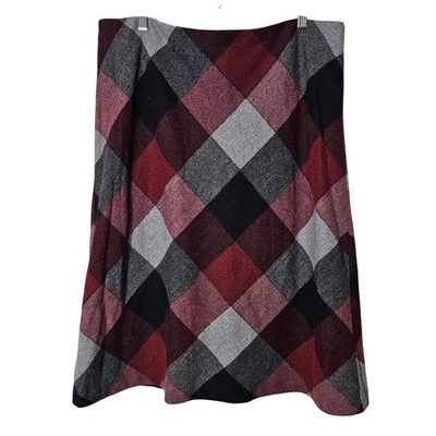VTG Gap Wool Blend Plaid A-Line Skirt Knee Burgundy Gray Academia Preppy Size 16 - Image 1 of 4