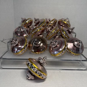 Vintage Bradford Plastic UFO Atomic Filigree Christmas Ornaments PINK 13 - Picture 1 of 6