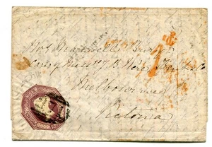 GB 1854 6d púrpura en relieve entero desde "371" Holt a Melbourne, carta de envío pmk - Imagen 1 de 2