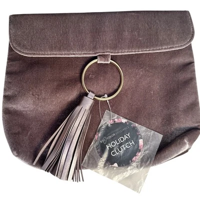 Цвет блеск праздник застежки бархата вечерняя сумка с кисточки серо-коричневый новый с Ярлыками - Изображение 1 из 4