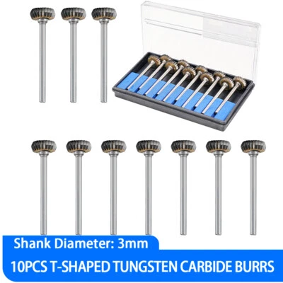 10pcs Tungsten Carbide Rotary Burr Bit Set 1/8" Cutting Carving For Dremel Tools - Image 1 of 4