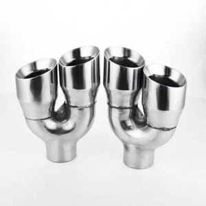 Pair Quad 4" Bevel Out 3 In Exhaust Tips Slant Cut Dual Wall 304 Stainless Steel - Picture 1 of 8