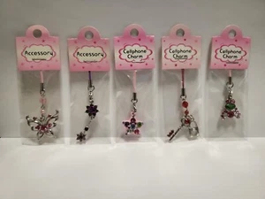 Set of 5 Cell Phone Charm Strap Dangle Butterfly, Flower, Star, Lock & Key, Frog - Photo 1 sur 1