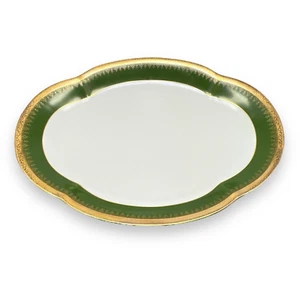 Charles Field Haviland Limoges ovale Servierplatte grün gold verkrustet Helene - Bild 1 von 9