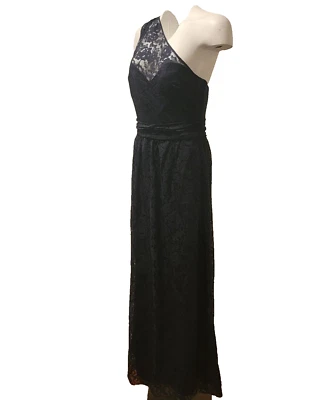 Amsale One Shoulder Sleeveless Lace Brides Maid Gown Size 14 Navy - Image 1 of 4