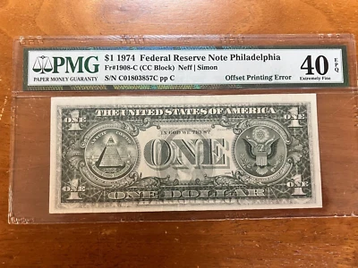 error note Washington front and back 1974 1$ F R Note Philadelphia PMG 40 EPQ - Image 1 of 4