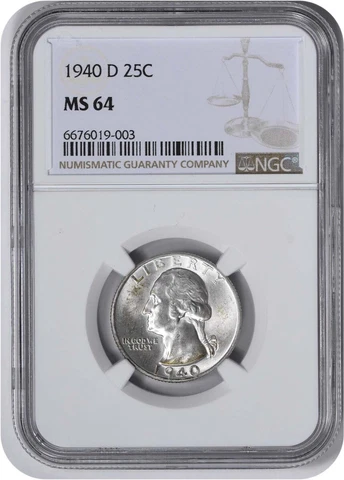 1940-D Washington Silver Quarter MS64 NGC Cover