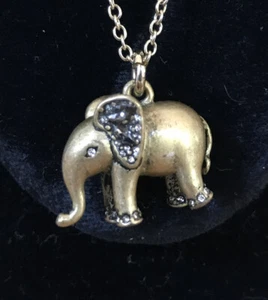 Ann Taylor St Jude Goldtone Crystal Brass Elephant Charm Pendant Necklace - Picture 1 of 5