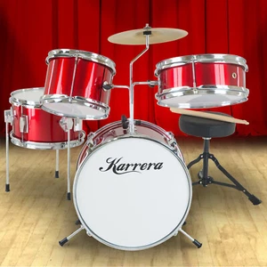 4pc Child Kids Drum Kit Set Metallic Finish w/ Stool Sticks Cymbal & Pedal - Red - Picture 1 of 10