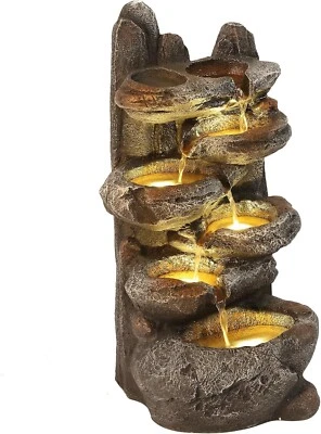 6-Tier Rockery Waterfall Outdoor Fountain Courtyard Garden Decor with Led Lights - Image 1 of 4