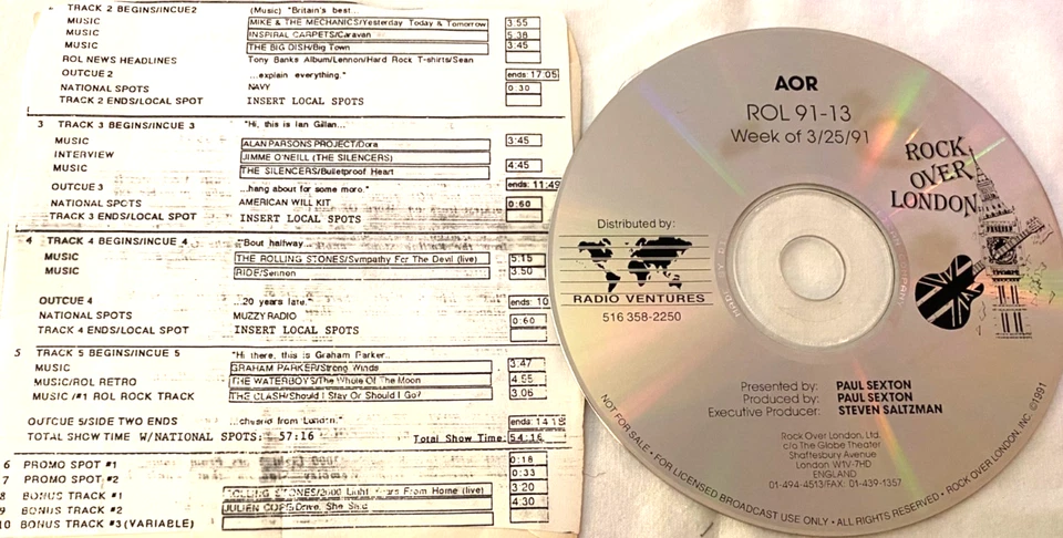 3/25/91 ROCK OVER LONDON INTERVIEW JIMME O'NEILL (THE SILENCERS) & TUNE (8 MIN) - Image 1 of 1