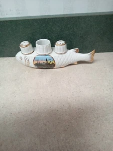 VTG Porcelaine Chikaramachi de France Fish Salt Pepper Condiment Set - Picture 1 of 9