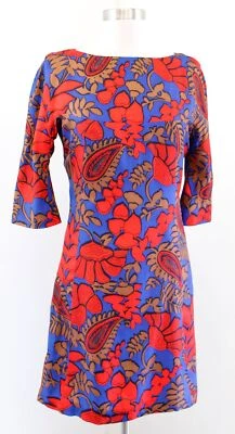 Mini Vestido Milly of New York Azul Rojo Audaz Estampado Floral Seda Talla 4 *Defecto Foto 1 de 4
