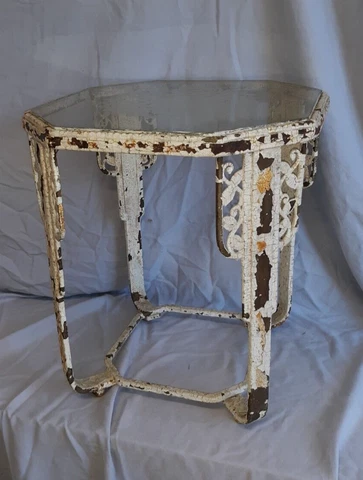 Antique Cast Iron And Etched Glass Art Deco Low Table Stand Cover