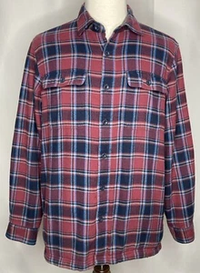 LL Bean Flannel Shirt Mens Red Plaid Fleece Lined Jacket Shacket Size Medium M - Picture 1 of 8
