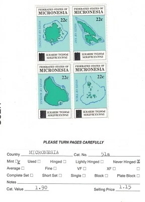 MICRONESIA #C25 SOUVENIR STAMP SHEET & #51A .22 CENT STAMP BLOCK MNH - Image 1 of 2