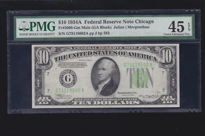 US 1934A $10 FRN Chicago FR 2006-Gm PMG 45 EPQ XF (602) - Image 1 of 2