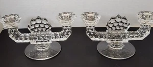 Pair of Vintage Fostoria American Cubist Double  Candelabra Candlestick Holders - Picture 1 of 9