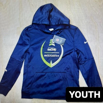NEW LG YOUTH Seattle Seahawks Nike Icon Performance Pullover Hoodie Blue - Image 1 of 4