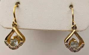 PAJ BB China Blue Topaz 10KT Dangle Drop Earrings 1"L - Picture 1 of 4